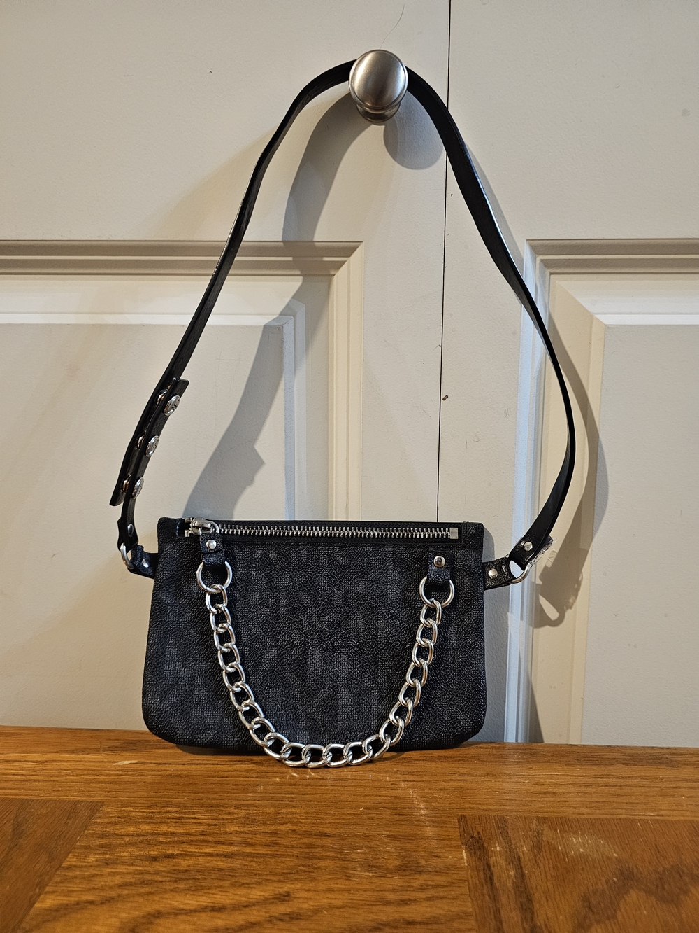 Michael Kors Black Logo Chain-Accent Wristlet